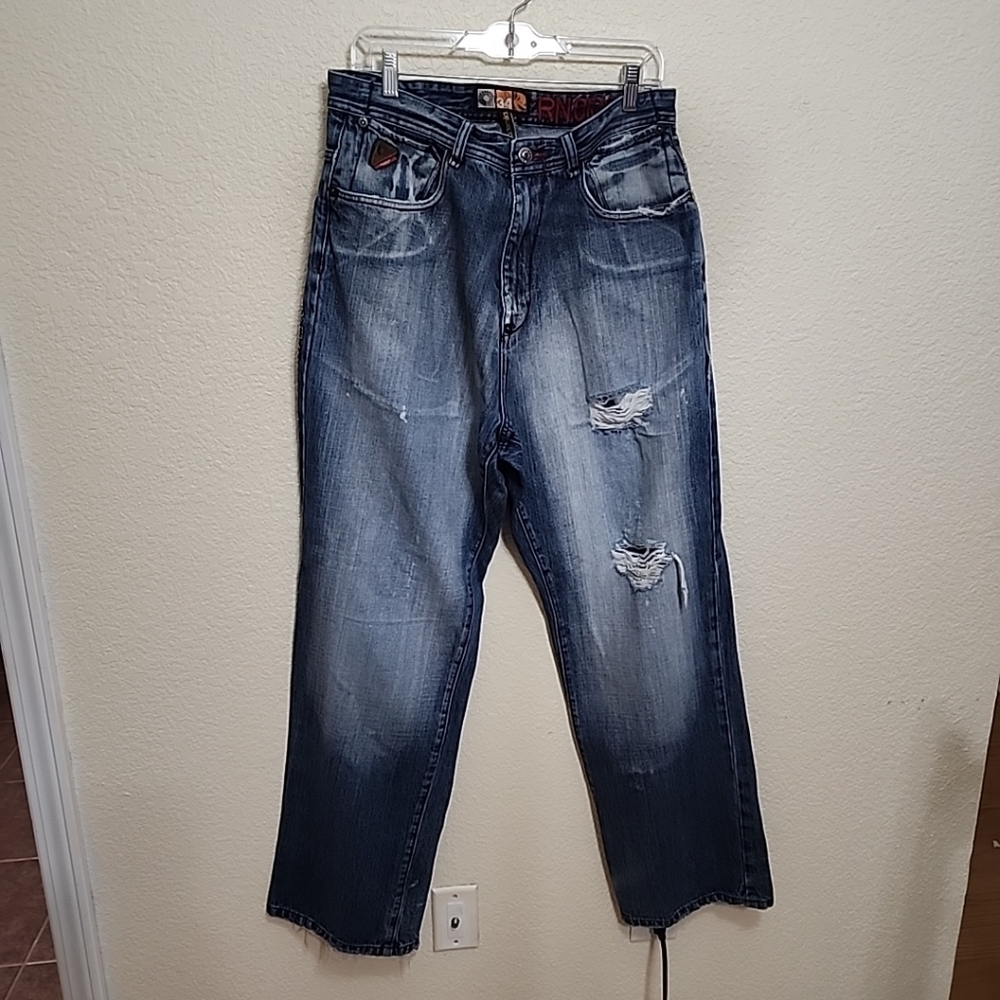 Jeanius Men’s Jean's Blue Distressed Look Denim by Akademiks Size 34 X 32